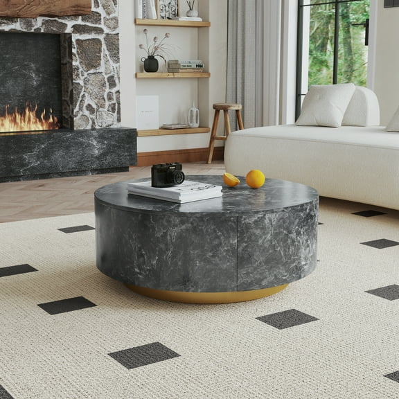 bokifol Modern Faux Marble Coffee Tables with Storage, Round Coffee Table for Living Room Office