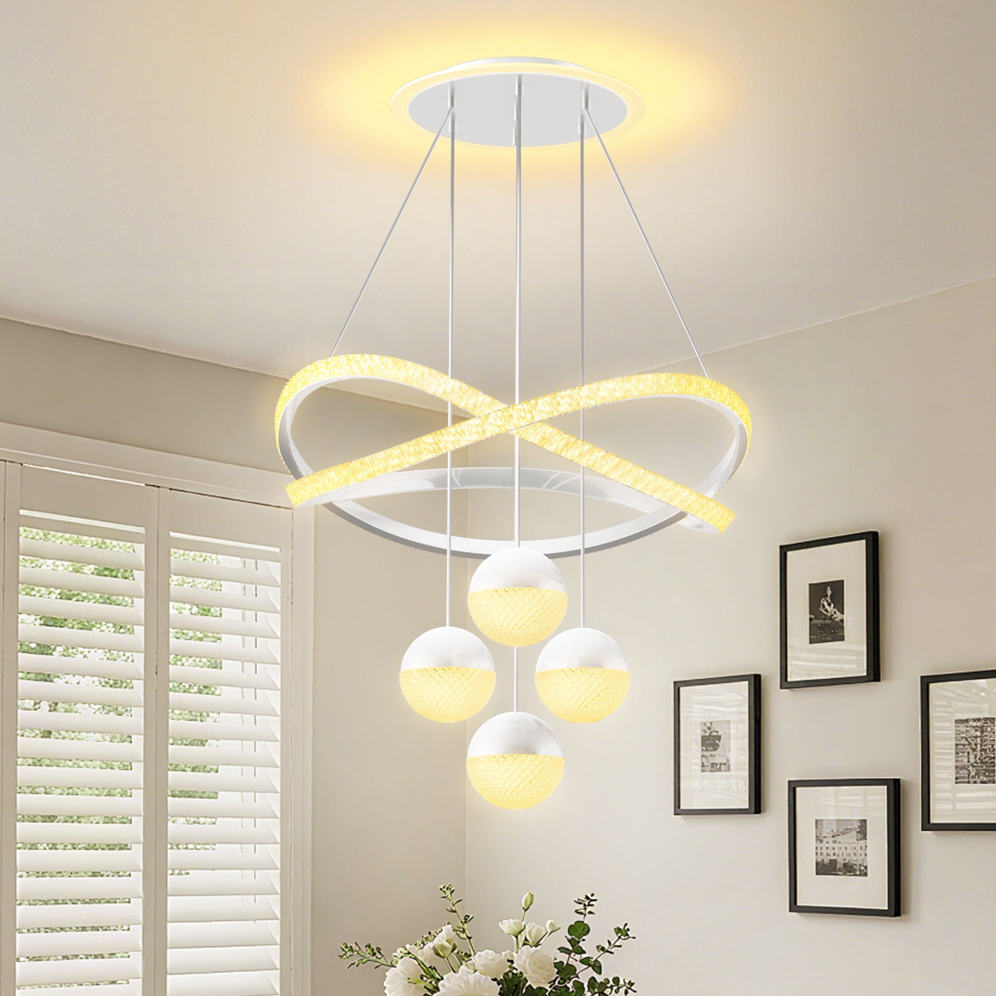 bokifol Modern LED Chandeliers,Dimmable 3-Color Kitchen Island Pendant Light for Dining Room,Bedroom,Living Room,Contemporary Hanging Ceiling Light,Linear Island Lamp,White