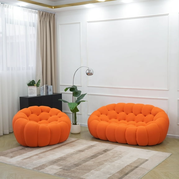 bokifol Modern Sofa Loveseat for Living Room,Couches Loveseat with Single Seat for Bedroom,Office,Apartment,Dorm,Studio(Orange)