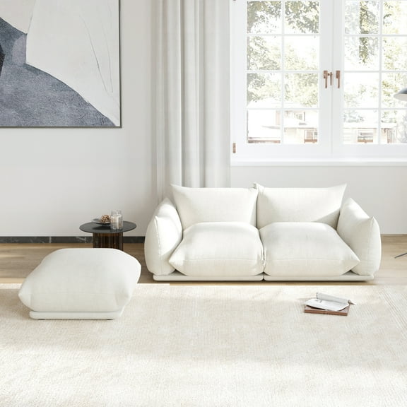 bokifol Modular Chenille Sectional Sofa,Comfy Cloud Couch Sectional Sofa with Ottoman,Sofa Sleeper Deep Seat Sofa for Living Room,Beige