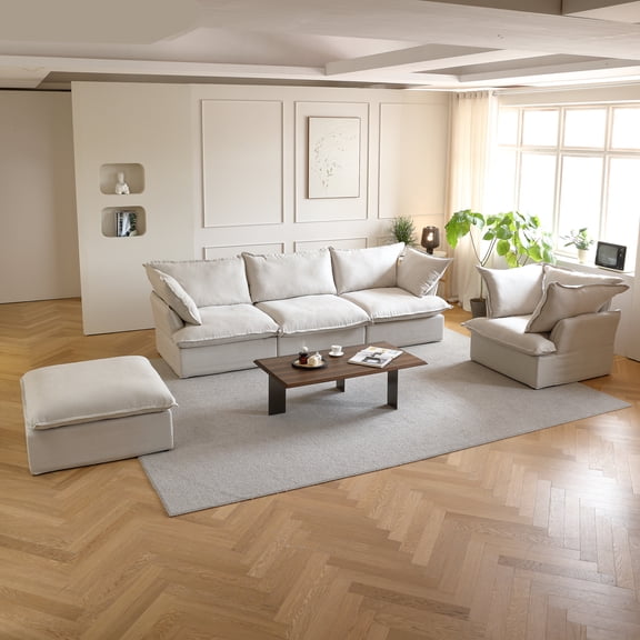 bokifol Modular Sectional Sofa,Cloud Couch Sofa with Storage Ottoaman,Flexible Modular Combinations Fabric Couch for Living Room,Beige
