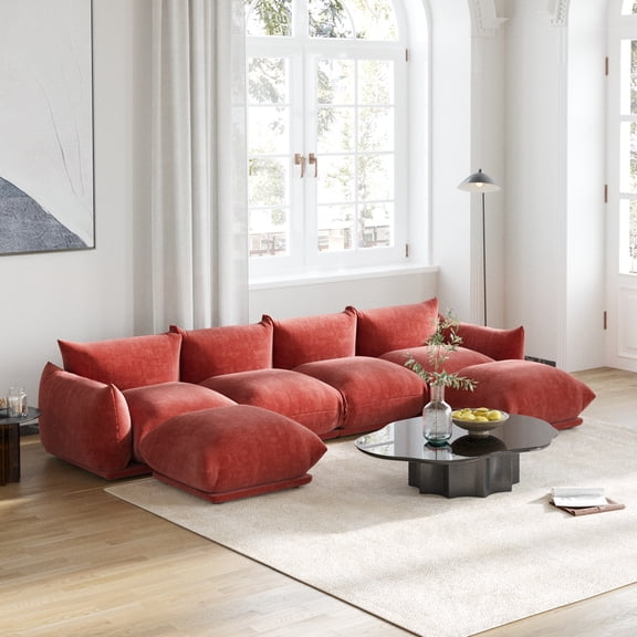 bokifol Modular U-Shaped Sofa,Cloud Sectional Couches for Living Room with Deep Seat,Chenille Sleeper Sofa Bed,Orange