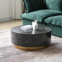 bokifol Round Coffee Table with Storage,Modern Wooden Coffee Table with Solid Wood Veneered,Circle Center Table Accent Tea Table for Living Room Apartment Natural Wood,Grey