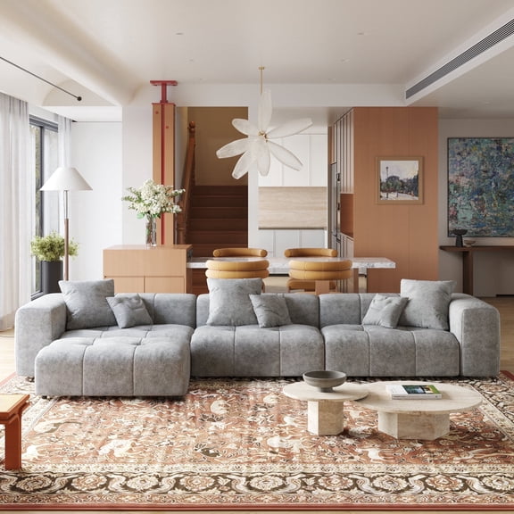 bokifol Sectional Sofa Couch,Modern Linen Fabric L-Shaped Couch 3-Seat Sofa for Living Room,Apartment and Small Space,Light Grey