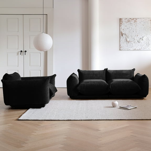 bokifol Sofa Set for Living Room,3 Seats Modern Chenille Sofa Sectional Couch Set for Living Room Furniture Set,Black