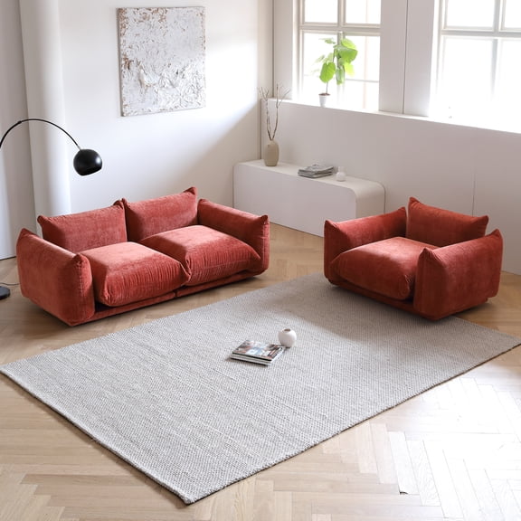 bokifol Sofa Set for Living Room,3 Seats Modern Chenille Sofa Sectional Couch Set for Living Room Furniture Set,Orange