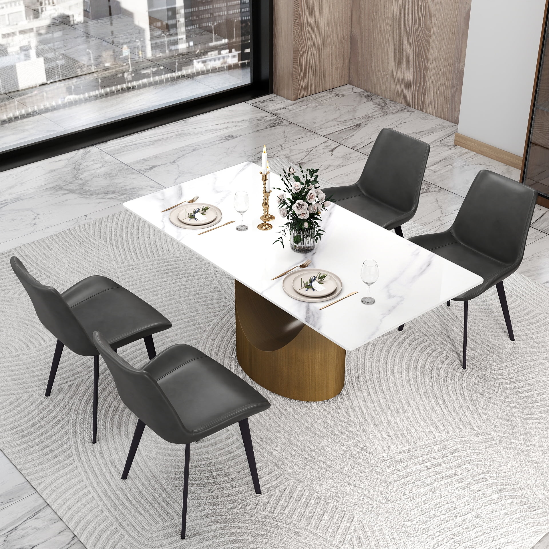 bokifol White Faux Marble Dining Table,62.99" Rectangle Modern Dinner ...
