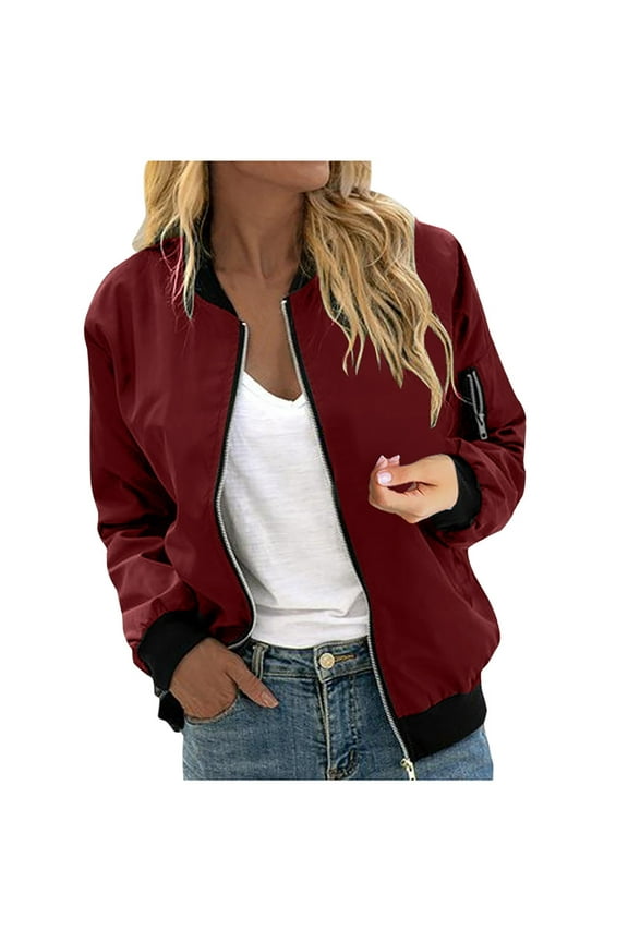 bomber jacket women fashion lightweight long sleeve full zip jacket solid color open front cardigan with pockets