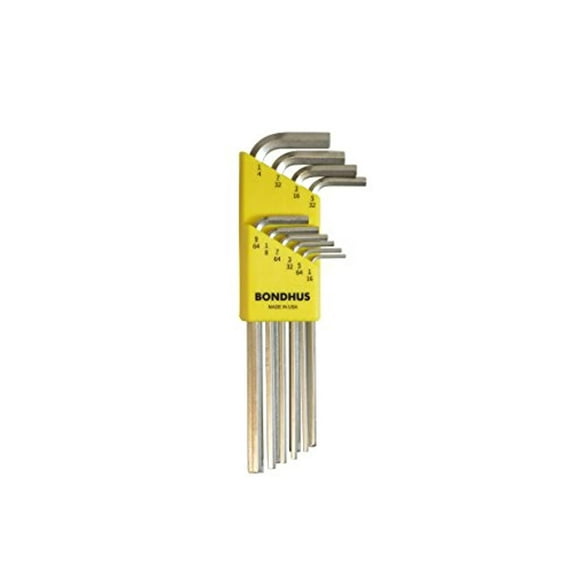 bondhus 16138 set of 10 hex l-wrenches with briteguard finish, long length, sizes 1/16-1/4-inch