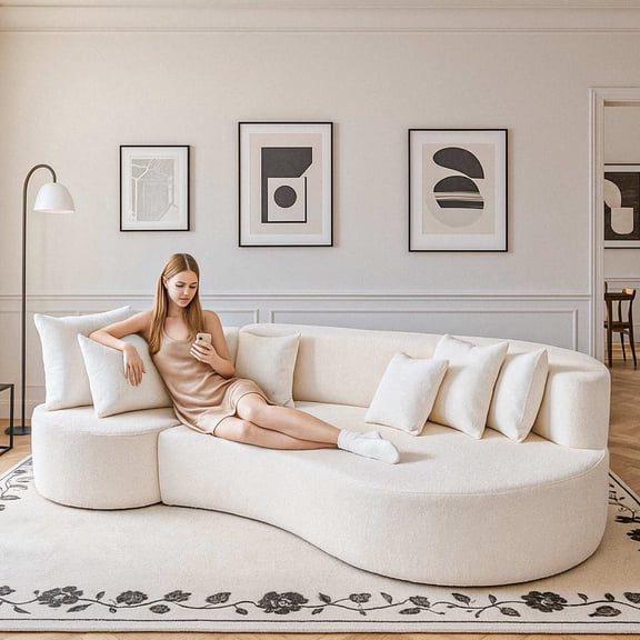 boneless couchmodern couches for living roomFlannel semi-circular curved sofa coverSuitable for restaurants, cafes, bars and living rooms (white)