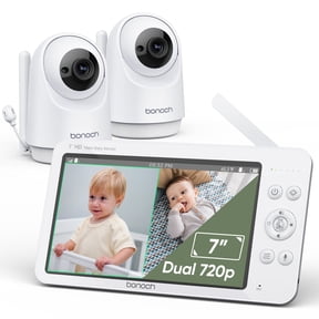 bonoch 7" 720P Baby Monitor with 2 Cameras HD LCD Split Screen Video Audio No WiFi Auto Night Vision