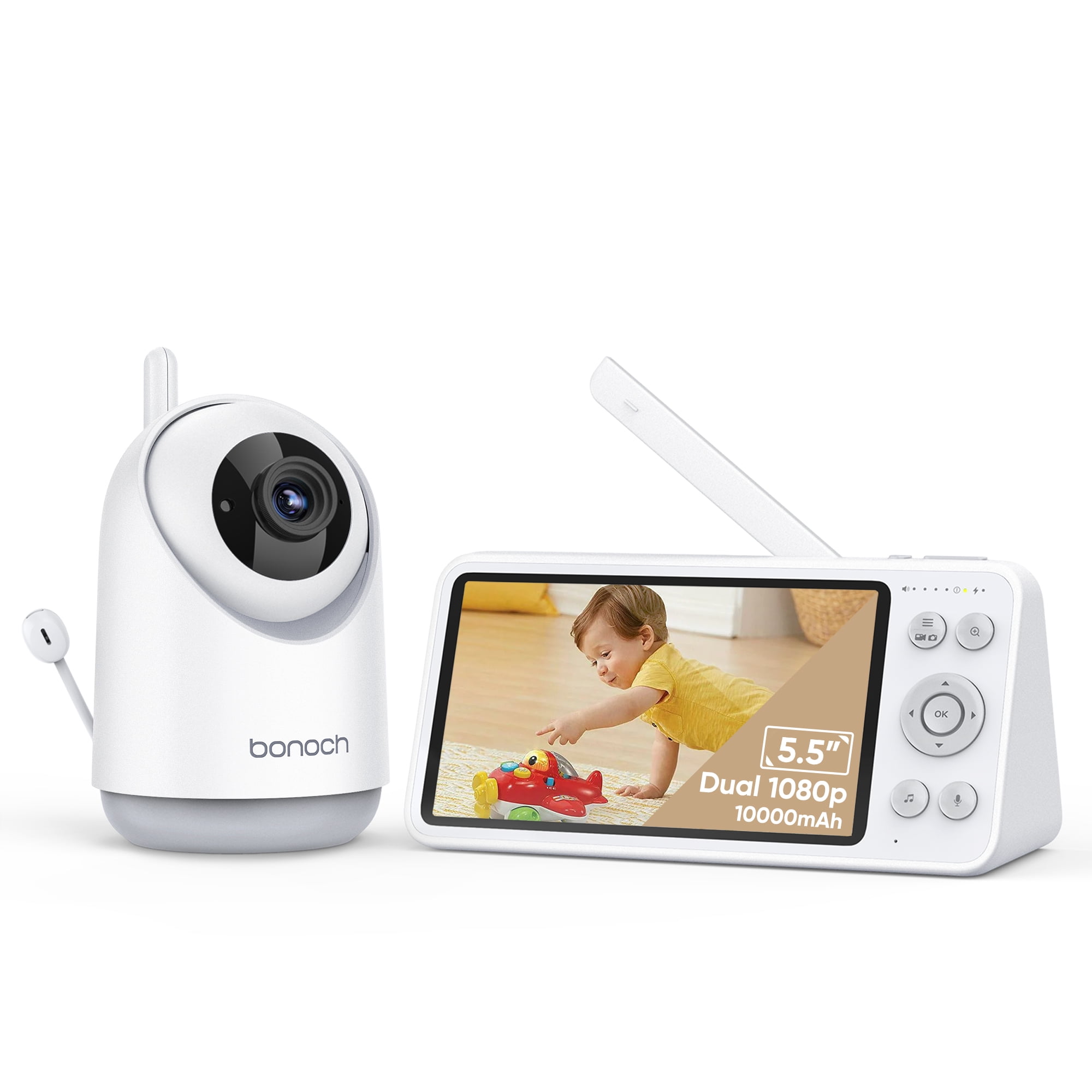 Bonoch 1080p HD LCD Baby Monitor, No WiFi, Local Storage, Motion&Sound Detection, HackProof