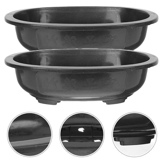 WRISTBIQUE Bonsai Training Pot Black Plastic For Homeowners Indoor Outdoor Use 2Pcs 12X9In