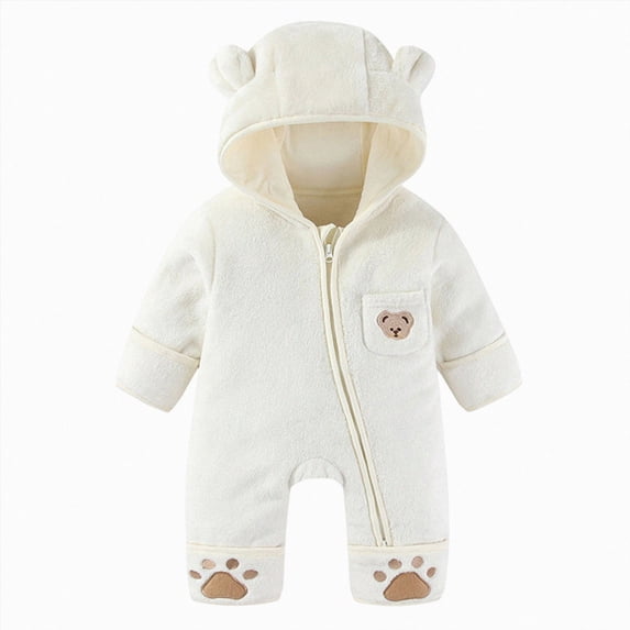boobe Baby Bear Outfit With Fold Over Mittens Footies Thin Fleece Romper Hooded Jumpsuit Winter Coat Girls Boys