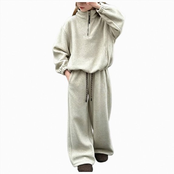 boobe Girls 2 Piece Outfits Sweatsuit Set Half Zip Long Sleeve Sweatshirt Casual Sports Sweatpant Kids Fall Fashion Tracksuit 9-10 Years