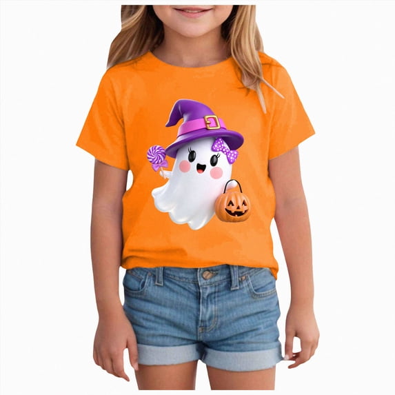 boobe Halloween Girls Shirt Funny Graphic Print Matching Outfit Tee Casual Fall Blouse Tops