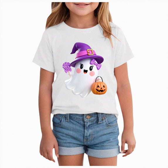 boobe Halloween Girls Shirt Funny Graphic Print Matching Outfit Tee Casual Fall Blouse Tops