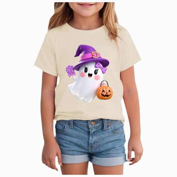 boobe Halloween Girls Shirt Funny Graphic Print Matching Outfit Tee Casual Fall Blouse Tops