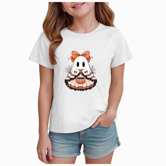boobe Halloween Shirts for Girls T Shirt Funny Spooky Season Shirt Cute Graphic Tees Casual Short Sleeve Tops