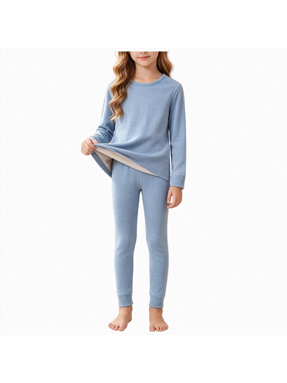 Kid's Wool And Silk Thermal Underwear Set Solid Color Comfortable Breathable And Stylish Long Underwear For Girls And Girls
