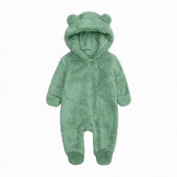 boobe Newborn Infant Baby Boys Girls Snowsuit Winter Coat Solid Bear Warm Fleece Hooded Footed Romper Jumpsuit Outfits
