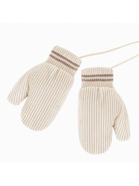 boobe One Size Kids Winter Warm Knit Mittens with Anti-Lost String Full Finger Gloves