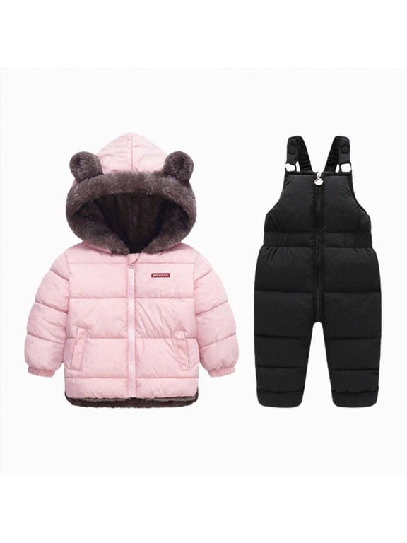 Suit 2 Piece Kids Winter Coat And Pants Set Toddler Snowsuit Girl Girl Jacket & Bib Pants Bear Ear Outwe 18-24 Months
