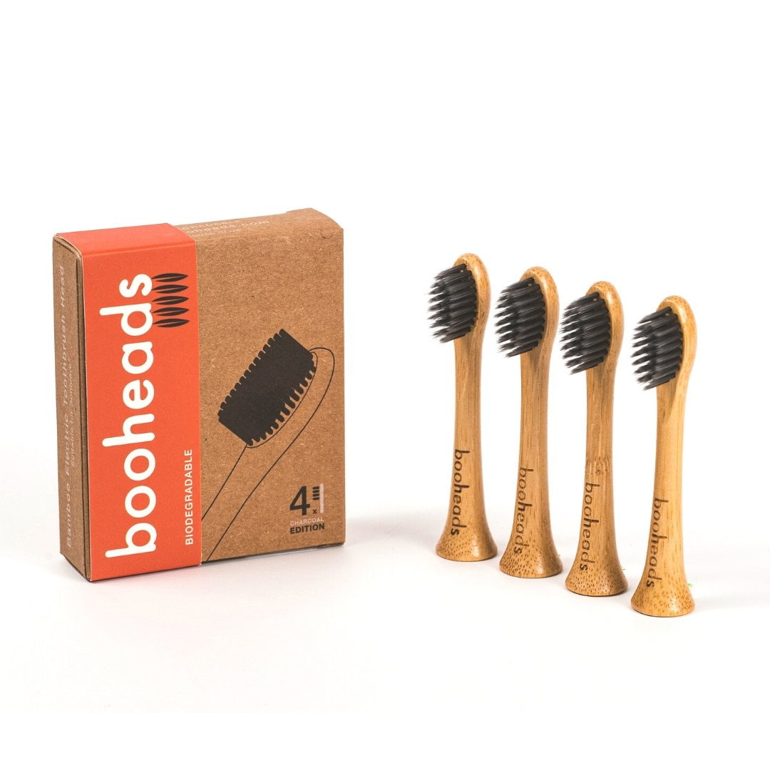 booheads 4PK Charcoal Bamboo Electric Toothbrush Heads Polish
