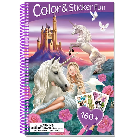 book 'n' app: Color & Sticker Fun - Elves - Spiralbound Book, Enchanting Coloring Scenes, 160+ Reusable Magical Stickers, 3D Lenticular Cover, Kids 4+