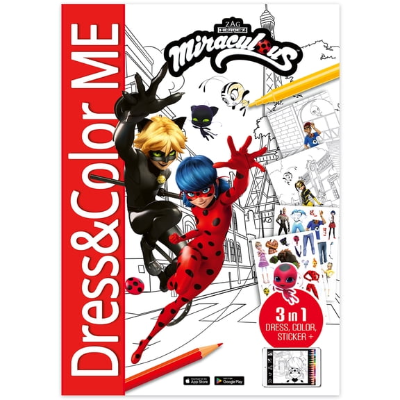 book 'n' app: Dress & Color ME - ZAG Heroez Miraculous - 3-In-1 Activity Book, Mix & Match Stickers, Character Dress-Up, Fashion Coloring, Kids 4+