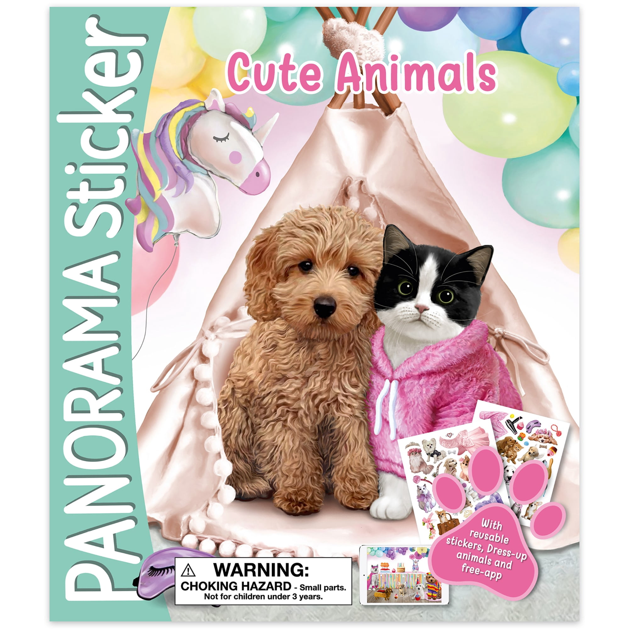 book 'n' app: Panorama Sticker Book - Cute Animals - Mix-Match Stickers On Double-Page Spreads, Dress-Up Animals, Playful Illustrated Scenes, Kids 4+