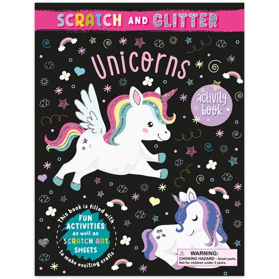book 'n' app: Scratch & Glitter Activity Book - Unicorns - 28pgs, 4 Holographic Scratch Art Sheets, Magical Fantasy Craft Play, Wood Stylus, Kids 4+