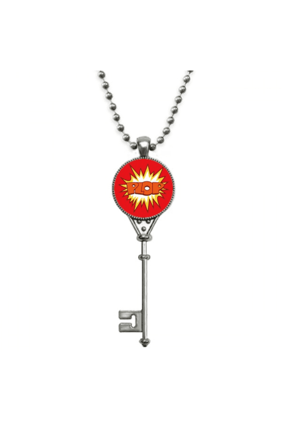 boom red plop art deco fashion pendant vintage necklsilver key jewelry
