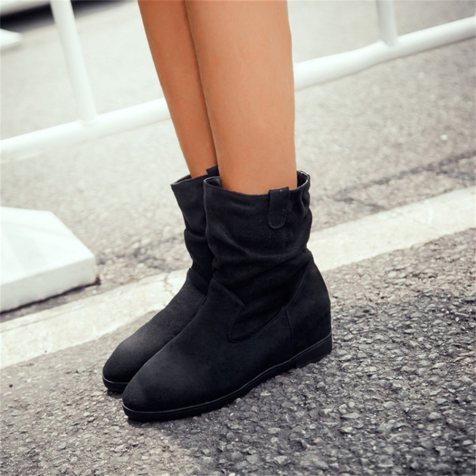 boots Women s Fashion Solid Color Suede Ruched Flat Short Boots Walmart
