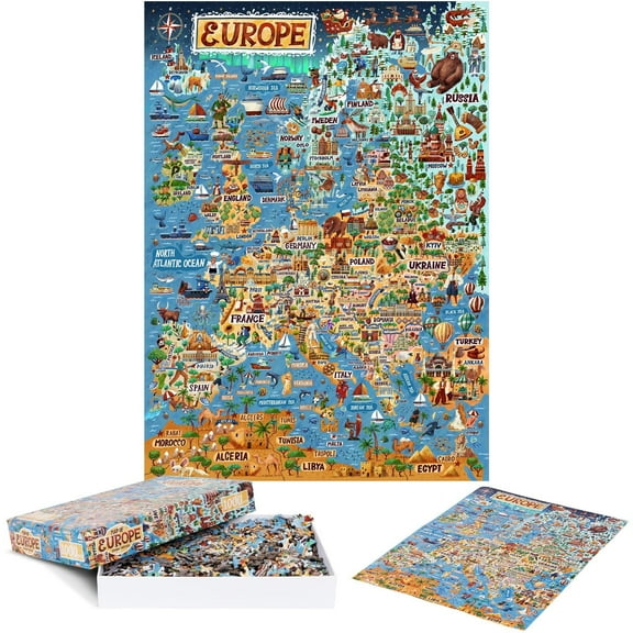 bopster Map of Europe Illustrated Jigsaw Puzzle - 1000pcs
