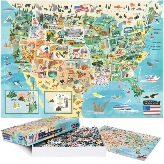 bopster Map of the USA Illustrated Jigsaw Puzzle 1000 Pieces