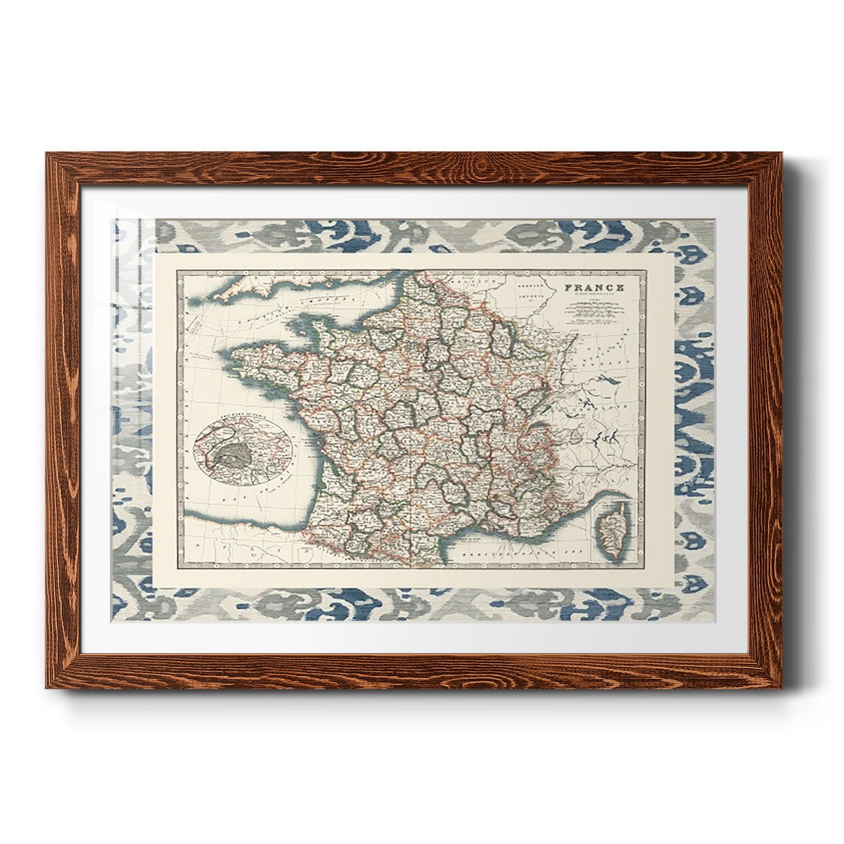 Bordered Map of France-Premium Framed Print - Ready to Hang