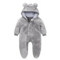 thumbnail image 1 of born Baby Fleece Footie Snowsuit Winter Bunting Onesie Cartoon Warm Hooded Romper Jumpsuit Outfits For Girls Boys Pajama Onesie for Baby Girls 06-Light Gray 73, 1 of 3