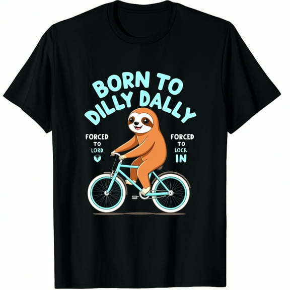 born to dilly dally forced to lock in cute lazy sloth bicycl Graphic Black T-Shirt for Men and Women
