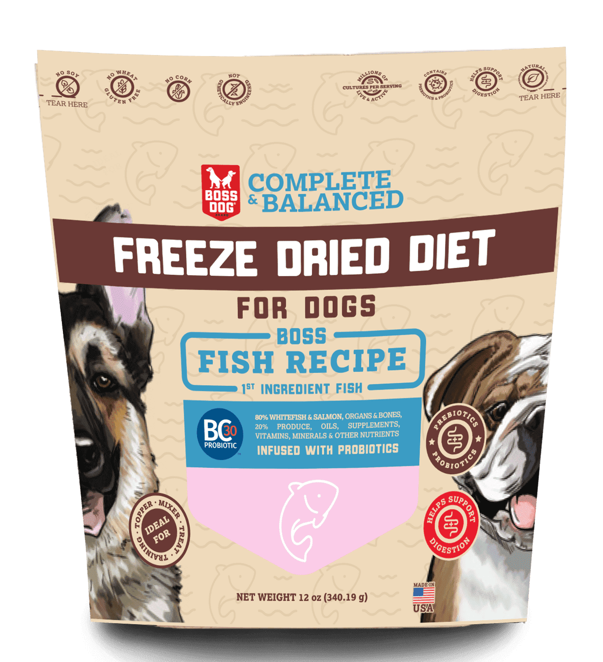 Boss Dog Probiotic Freeze Dried Healthy Dog Food, Fish 12 oz