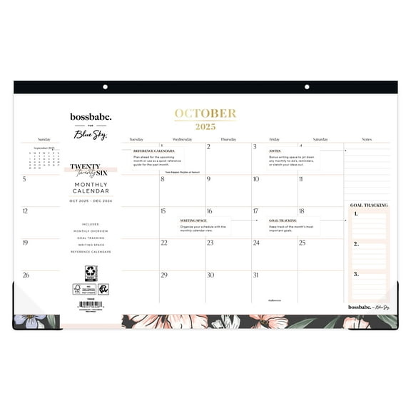 Bossbabe for Blue Sky Monthly Desk Pad, 17" x 11", Maria Dark 15-Month, October 2025 - December 2026