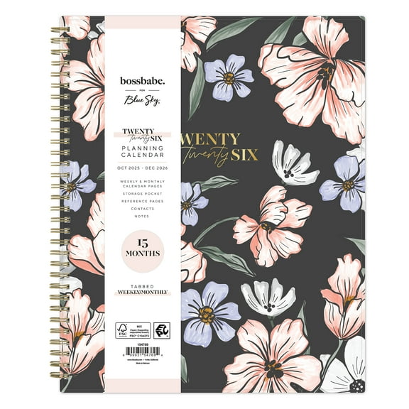 Bossbabe for Blue Sky Monthly Weekly Large Planner (8.5" x 11") Maria Dark 15-Month October 2025 - December 2026