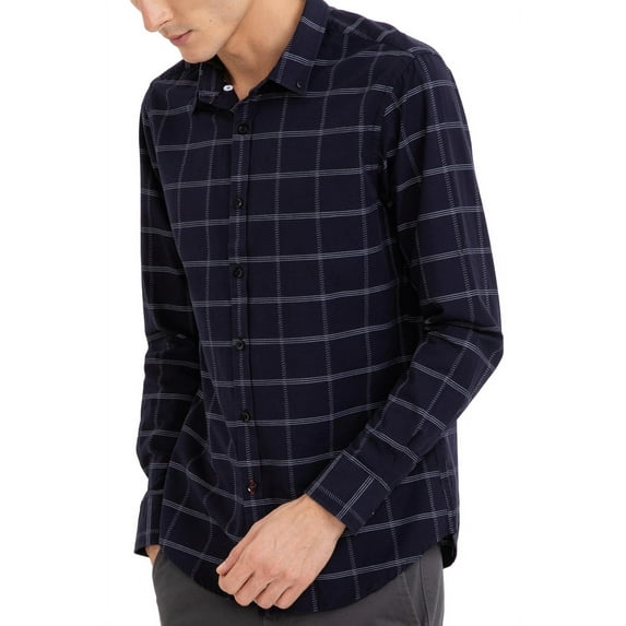 bossini Men's Long Sleeve Regular Check Shirt Standard-Fit Wrinkle Resistant Comfort Stretch Shirt, S