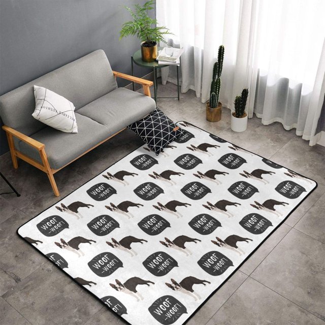 boston terrier dog woof white Area Rugs for Living Room Bedroom