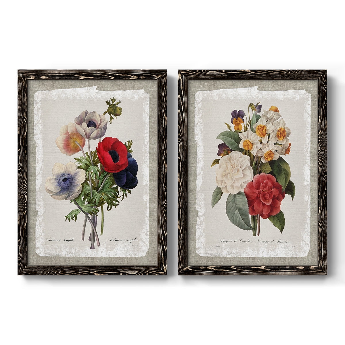 Botanical Bouquet Anemone - Premium Framed Canvas 2 Piece Set - Ready to Hang