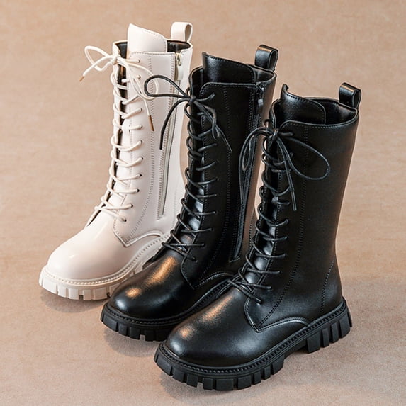 botas para niñas de 10 años Girls Combat Boots Steampunk Combat Boots Chunky Mid Calf Goth Boots Lug Sole Lace up Side Zipper Outdoor Riding Boots Winter Snow Boots(Toddler/Little Kid/Big Kid)