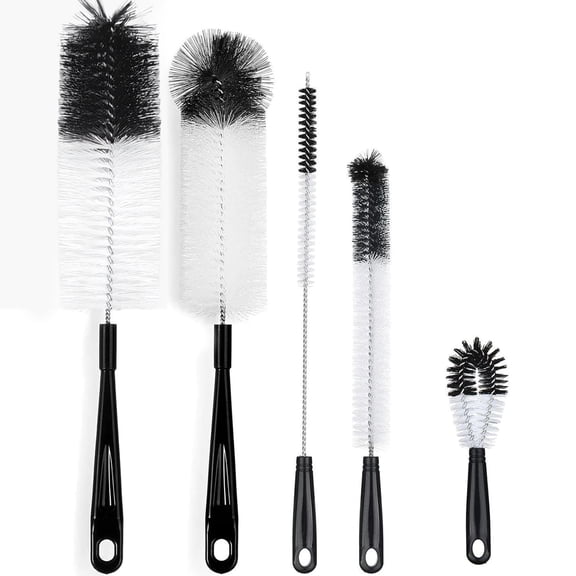 Behome Bottle Brushes, 5Pcs Bottle Cleaning Brush Set, Reusable Pipe Cleaner Brushes, Small Brushes for Cleaning Narrow Neck Water Bottles Jars Teapot (White&Black)