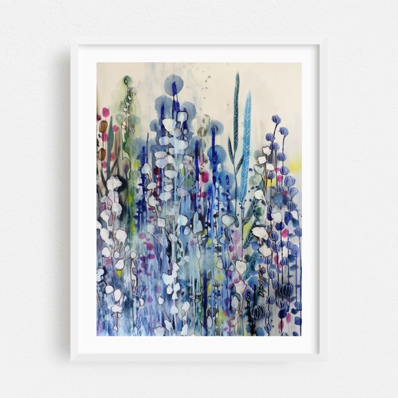 boule de cotton - Painting Abstract Floral Watercolor Botanical Modern Art Nature White Framed Wall Art Print 6 x 8 inches