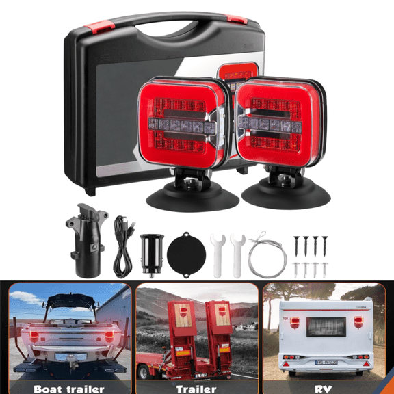 bouncats Magnetic Wireless Trailer Lights, 2 Pack Tow Light with Reflectors, Rechargeable Adjustable Tail Light Kit for Trucks, Boats, RVs, Campers