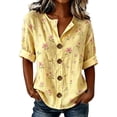 thumbnail image 1 of bovemsi Blouses for Women Dressy Casual V Neck Half Sleeve Print Button Down Loose Casual Shirts Cute Summer Tops, 1 of 6